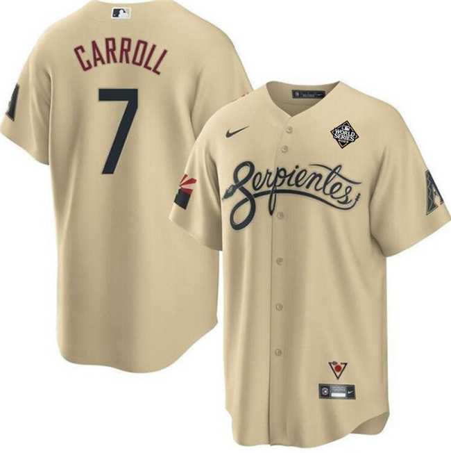 Mens Arizona Diamondbacks #7 Corbin Carroll Gold 2023 World Series City Connect Cool Base Stitched Jersey Dzhi